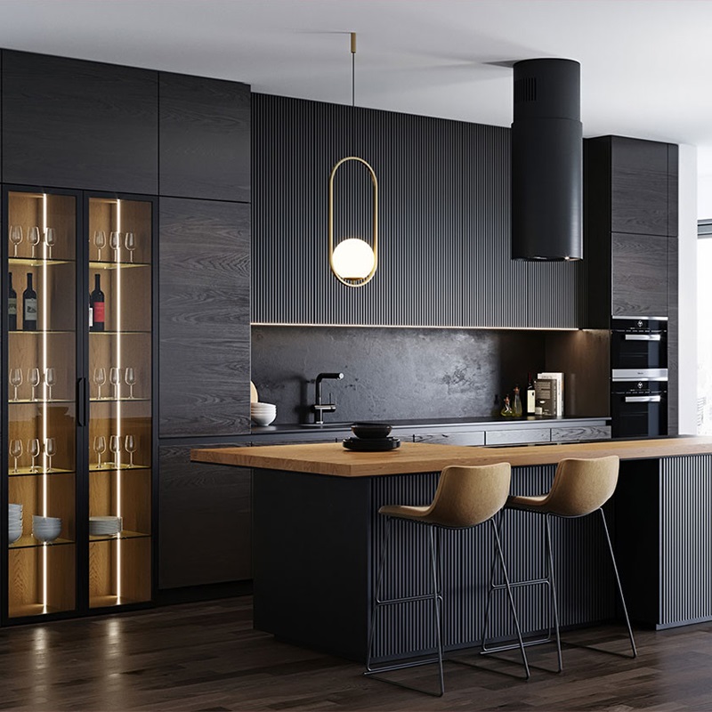 High end black Kitchen Design Modern Cupboards for Kitchen Furniture