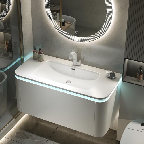 LED Mirror Light wihte lacquer arc-shaped Bathroom Sets Modern Luxury Bathroom Vanity