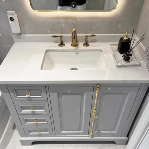 Traditional Solid Wooden Custom Floor Standing Bathroom Vanities with light mirror