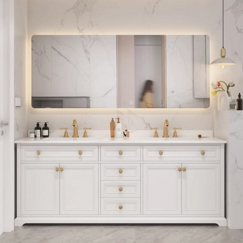 American Shaker Marble Countertop Cabinet Free Standing Solid Wood Bathroom Vanities with Mirror