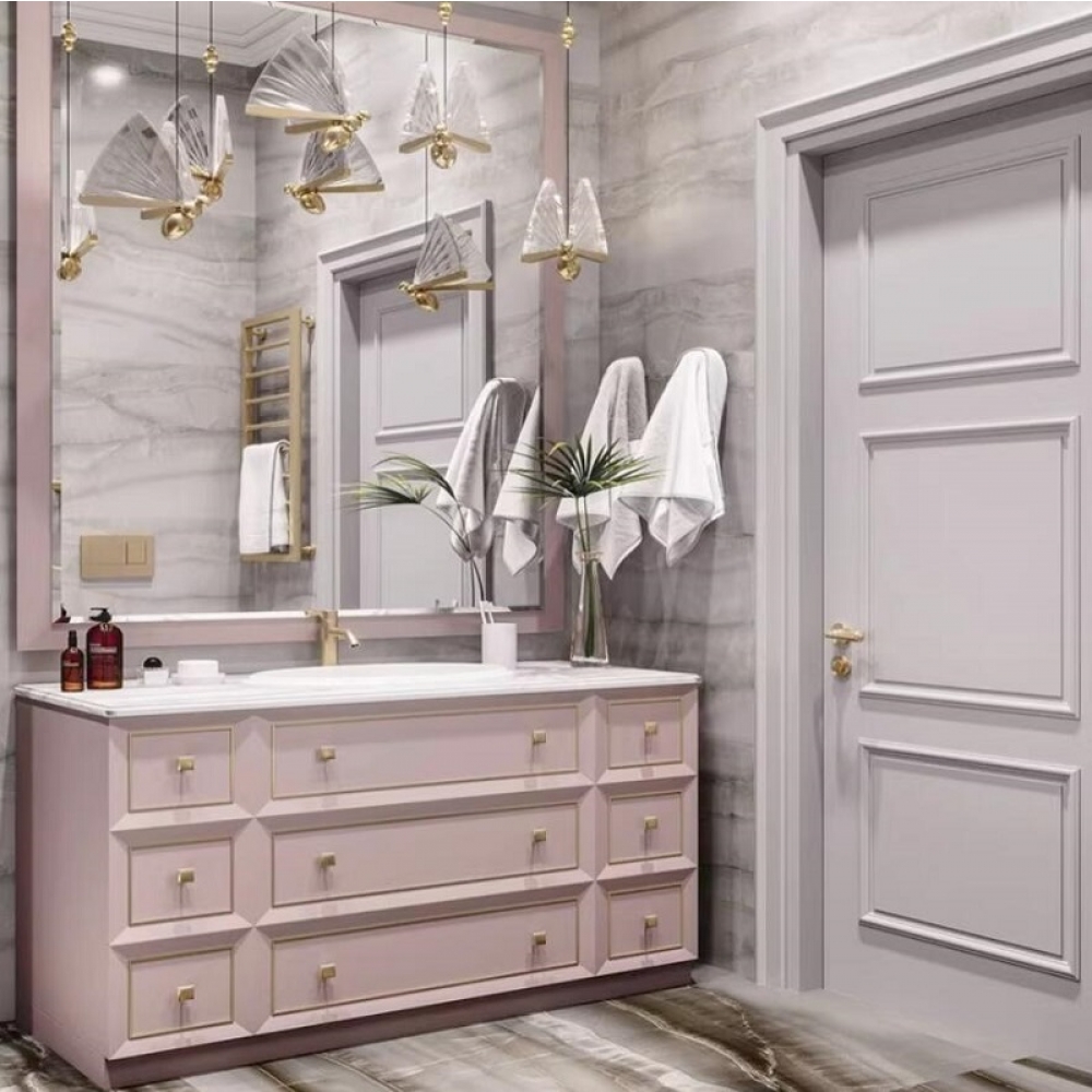 Girls' room pink wooden bathroom vanity custom desgin bathroom cabinets